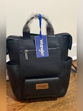 Wrangler Black Textured Leather-Style Backpack Tote